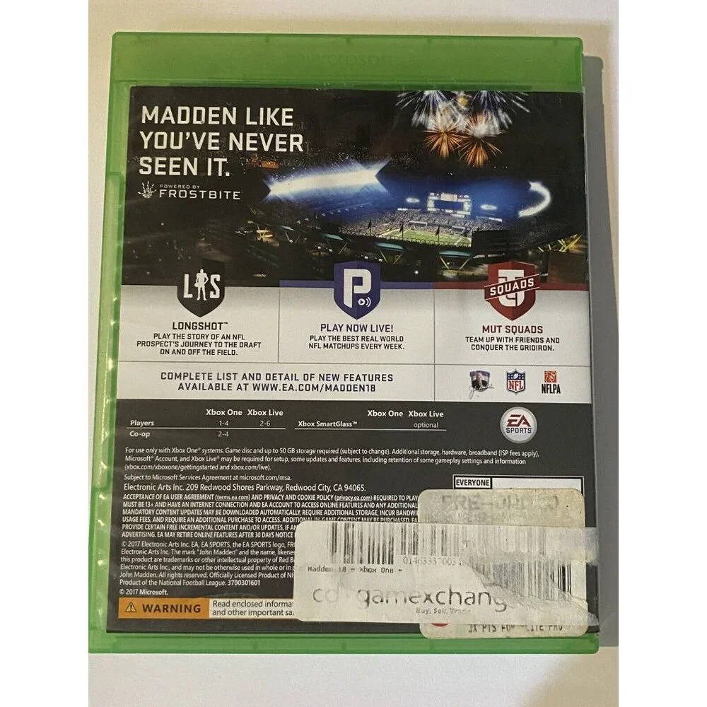 Madden NFL 18 Microsoft Xbox One 2017 Game And Case